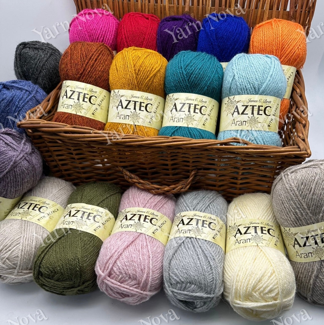 James C Brett Aztec Aran wool yarn with Alpaca. All available Colours