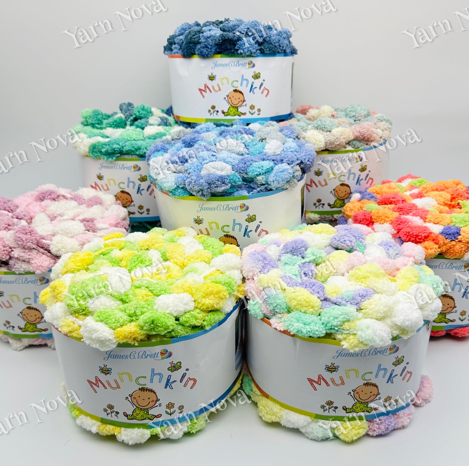8 Super Chunky Multi colour Pom Pom yarns 