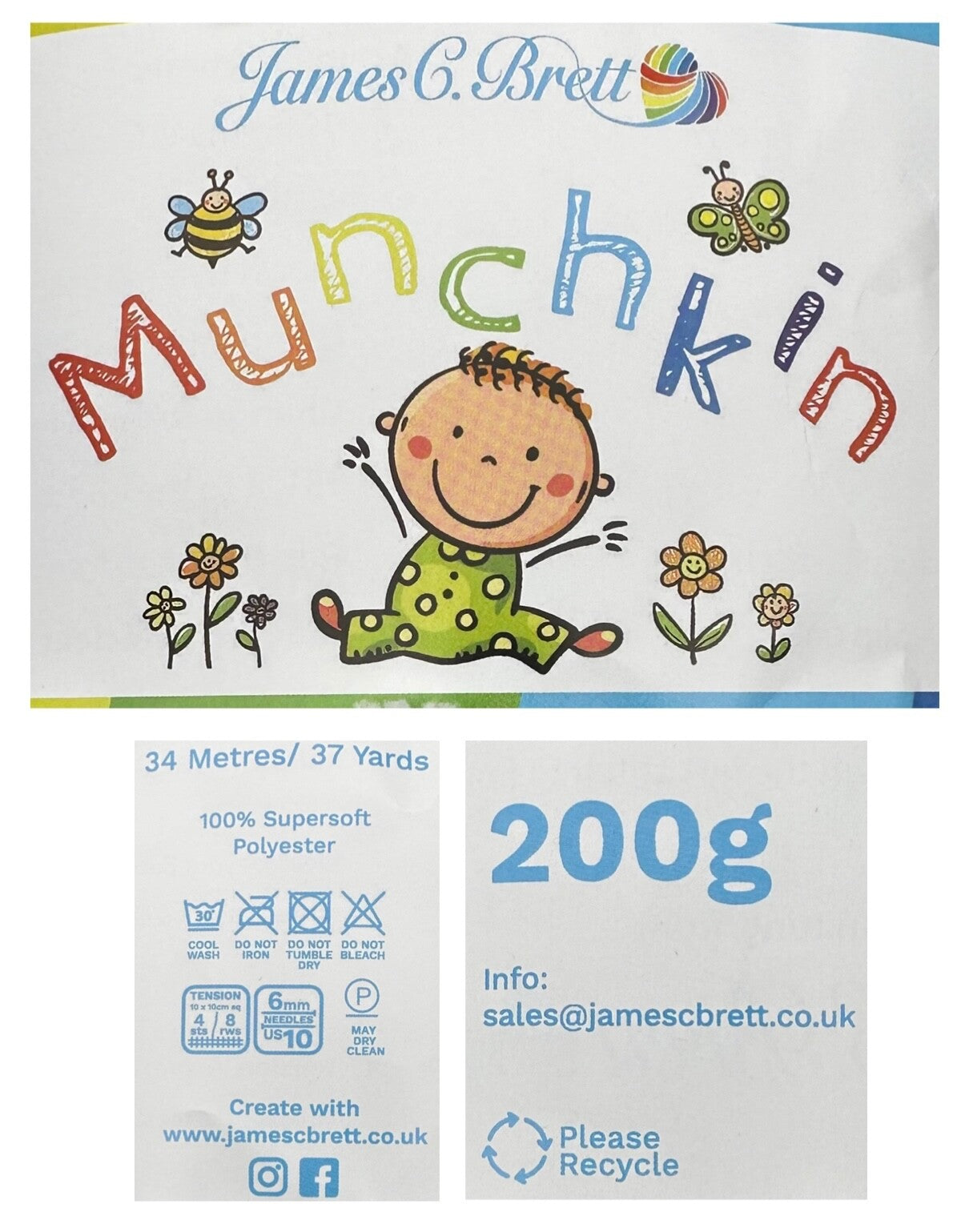 James C Brett Munchkin Pom Pom Yarn Wool - 200g - Choice Of 8 Colours