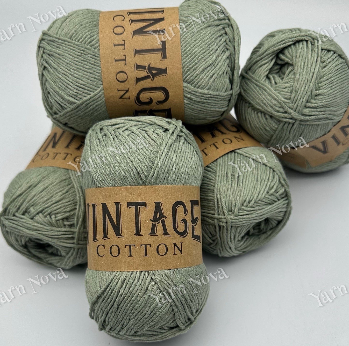 Vintage Cotton Knitting Crochet Yarn Wool - 5x100g Balls - V70 Light Sage Green