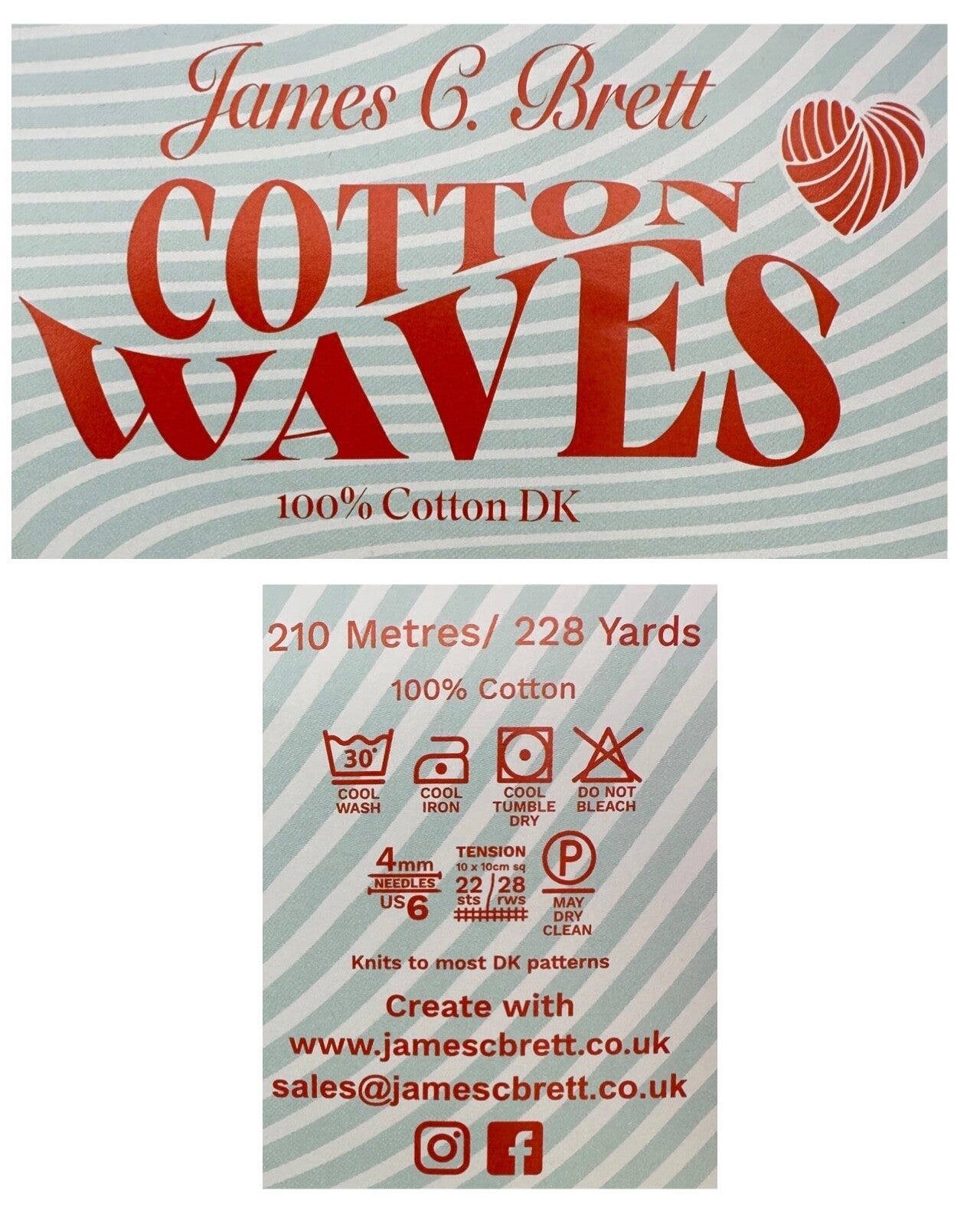 James C Brett Cotton Waves Variegated Knitting Crochet Yarn Wool DK - 100g Cake