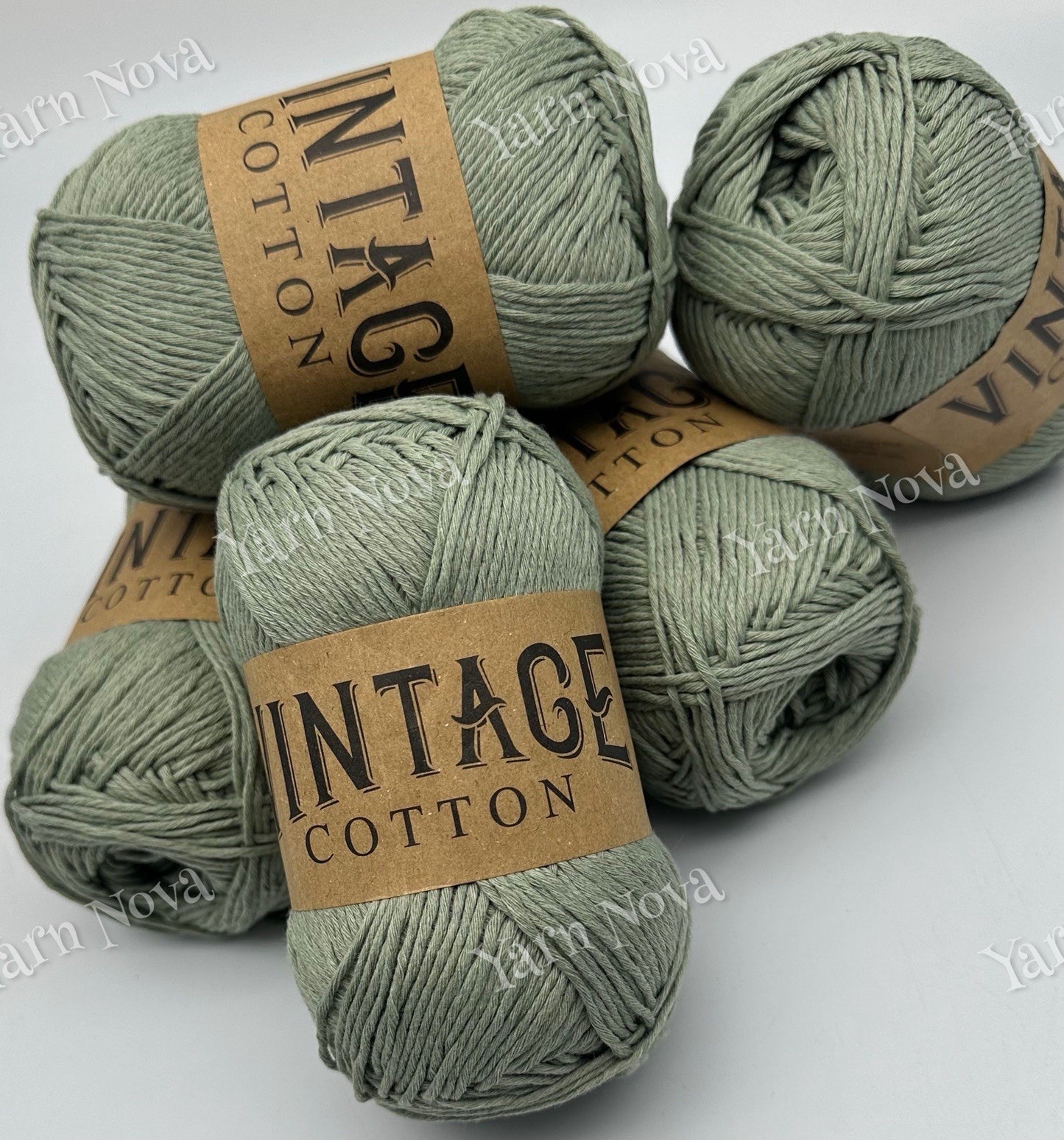 Vintage Cotton Knitting Crochet Yarn Wool - 5x100g Balls - V70 Light Sage Green