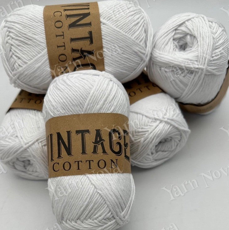 Vintage Cotton Yarn Knitting Crochet Yarn Wool - 5 x 100g Balls - V01 White