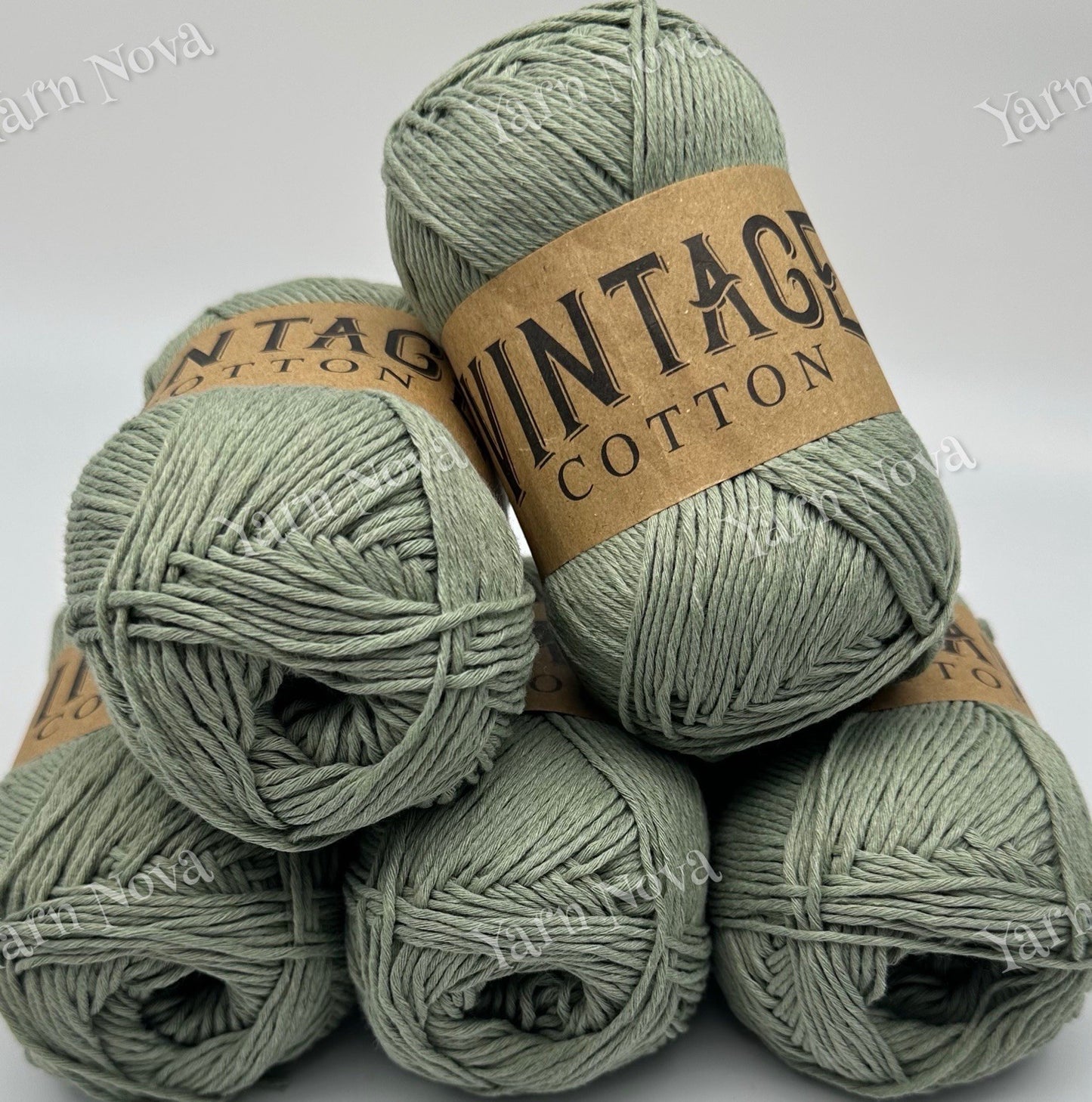 Vintage Cotton Knitting Crochet Yarn Wool - 5x100g Balls - V70 Light Sage Green