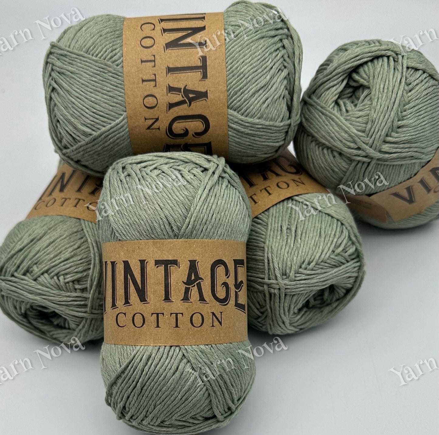 Vintage Cotton Knitting Crochet Yarn Wool - 5x100g Balls - V70 Light Sage Green