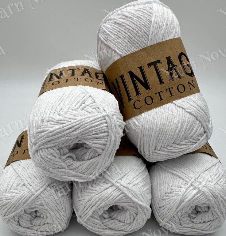 Vintage Cotton Yarn Knitting Crochet Yarn Wool - 5 x 100g Balls - V01 White