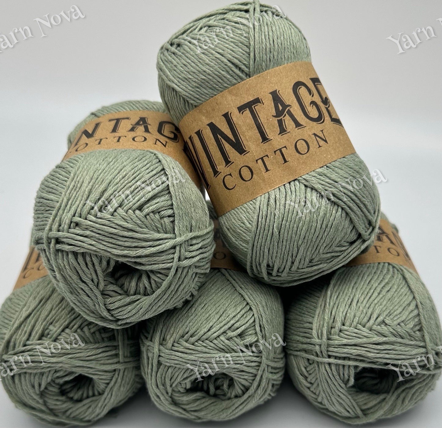 Vintage Cotton Knitting Crochet Yarn Wool - 5x100g Balls - V70 Light Sage Green