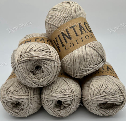 Vintage Cotton Yarn Knitting Crochet Yarn Wool - 5 x 100g Balls - V09 Beige