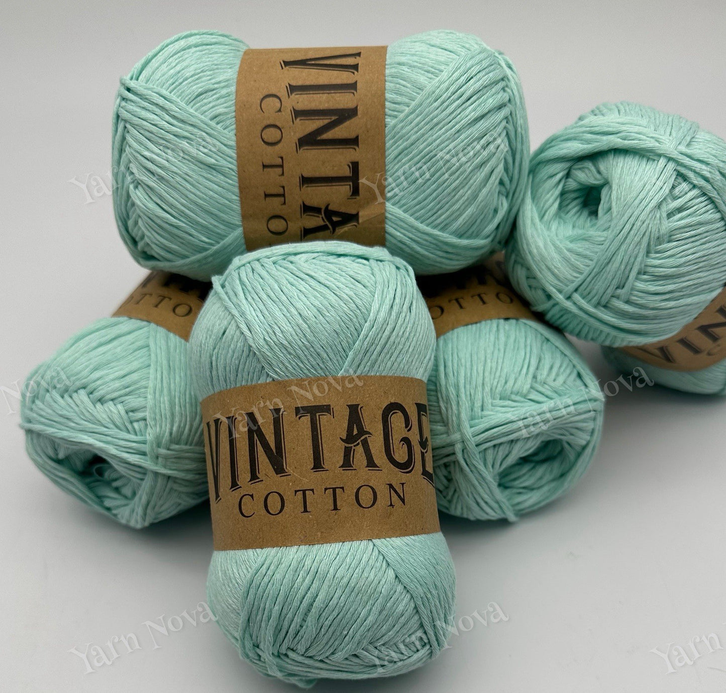 Vintage Cotton Knitting Crochet Yarn Wool - 5 x 100g Balls - V46 Mint Green