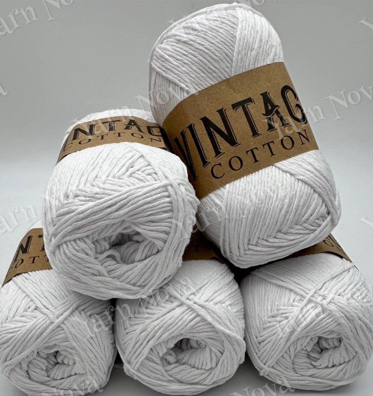 Vintage Cotton Yarn Knitting Crochet Yarn Wool - 5 x 100g Balls - V01 White
