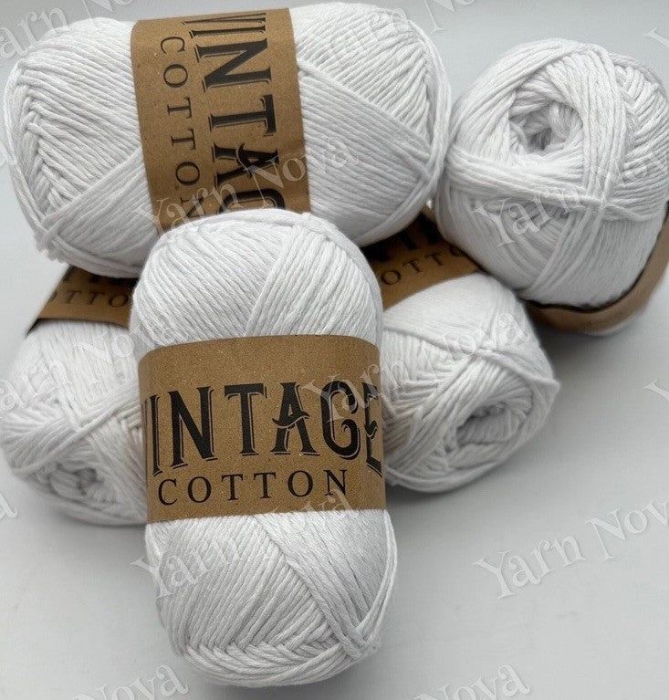 Vintage Cotton Yarn Knitting Crochet Yarn Wool - 5 x 100g Balls - V01 White