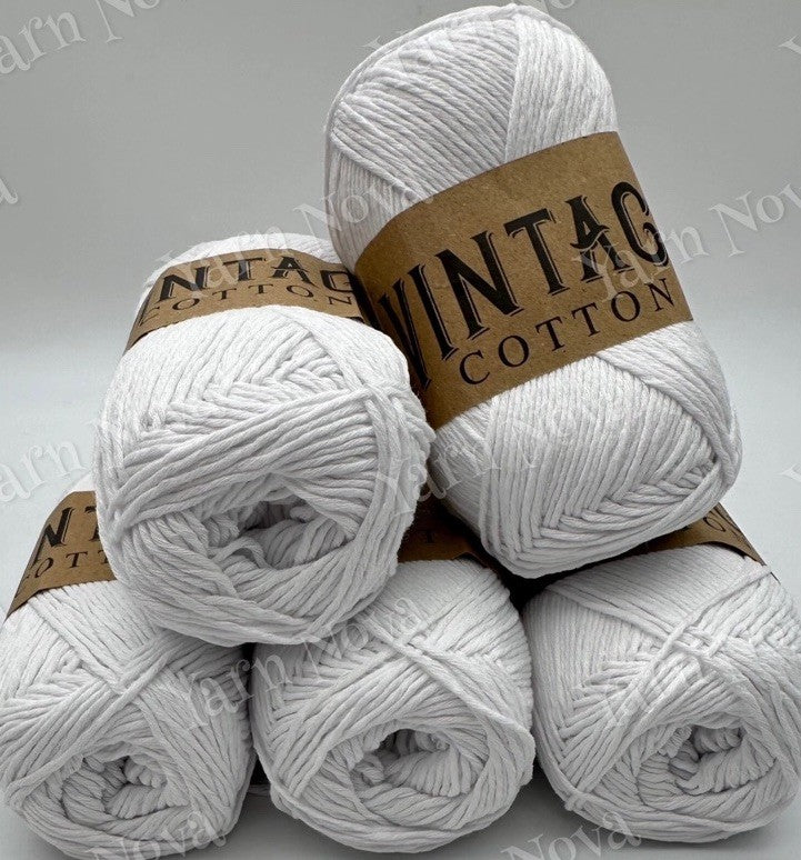Vintage Cotton Yarn Knitting Crochet Yarn Wool - 5 x 100g Balls - V01 White
