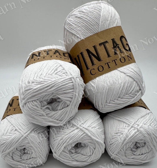 Vintage Cotton Yarn Knitting Crochet Yarn Wool - 5 x 100g Balls - V01 White