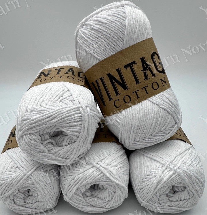 Vintage Cotton Yarn Knitting Crochet Yarn Wool - 5 x 100g Balls - V01 White