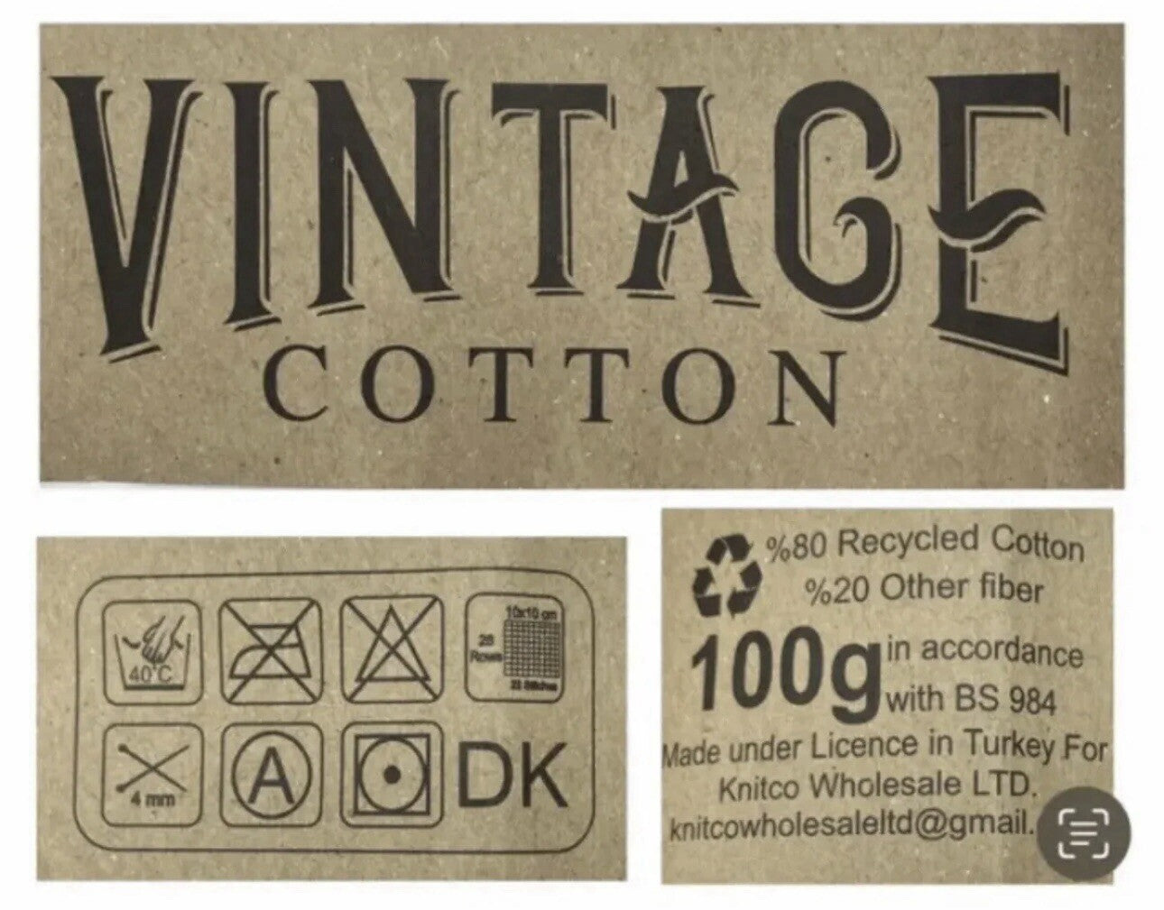 Vintage Cotton Yarn Knitting Crochet Yarn Wool - 5 x 100g Balls - V01 White
